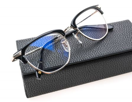 Lunettes de soleil classiques à monture Browline anti-lumière bleue avec étui de protection