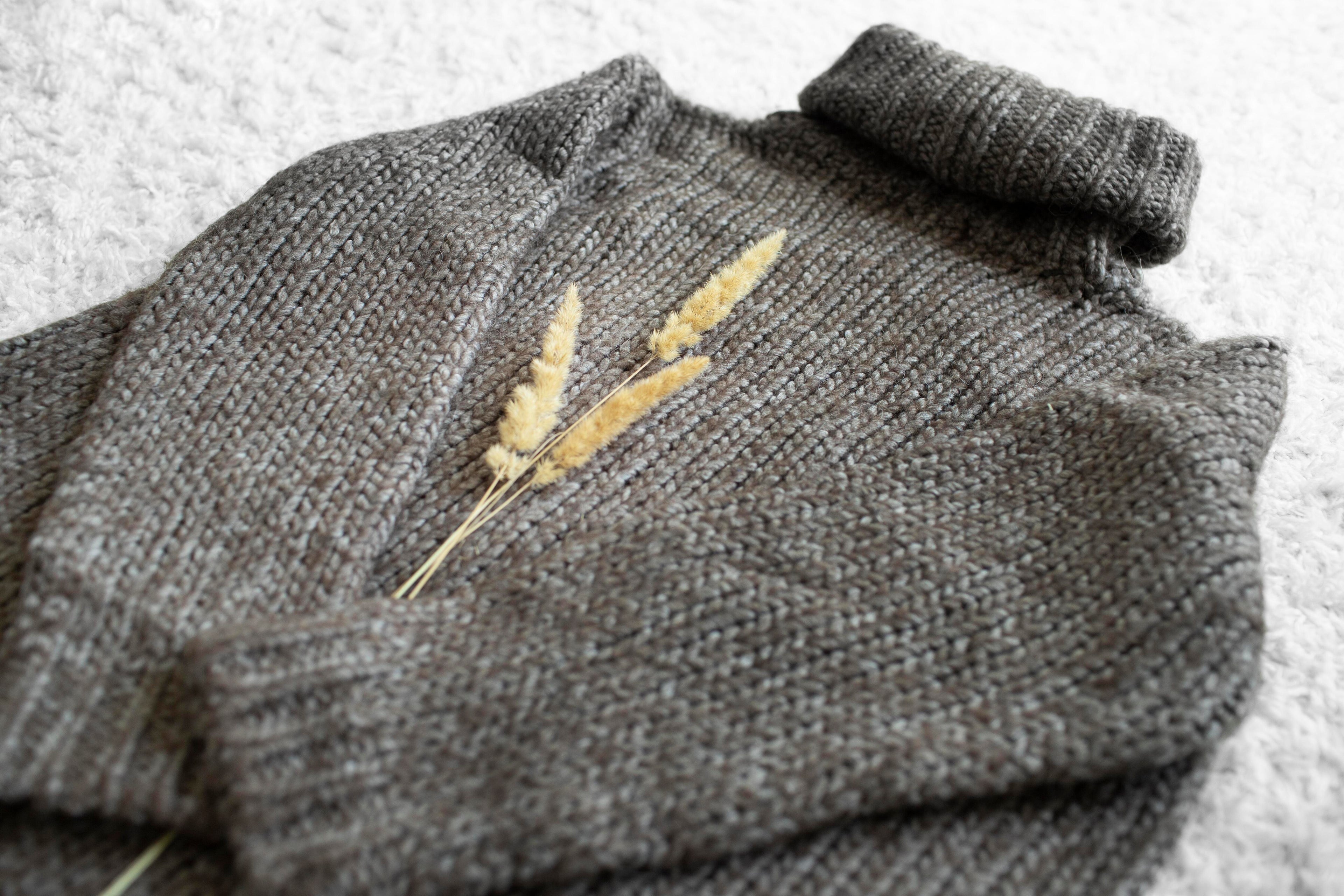 Pull à Col Roulé en Grosse Maille Côtelée - Taupe Chiné