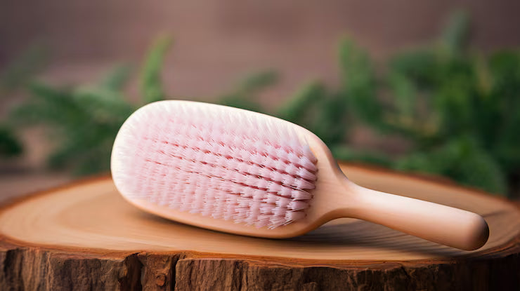 Brosse à cheveux en bois clair naturel avec poils rose blush