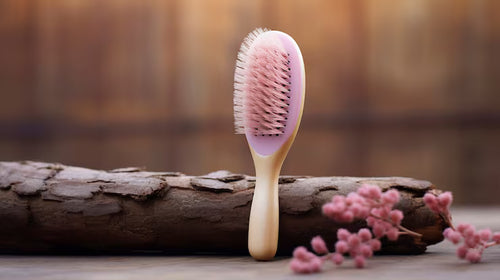 Brosse à cheveux en bois clair naturel avec poils rose blush