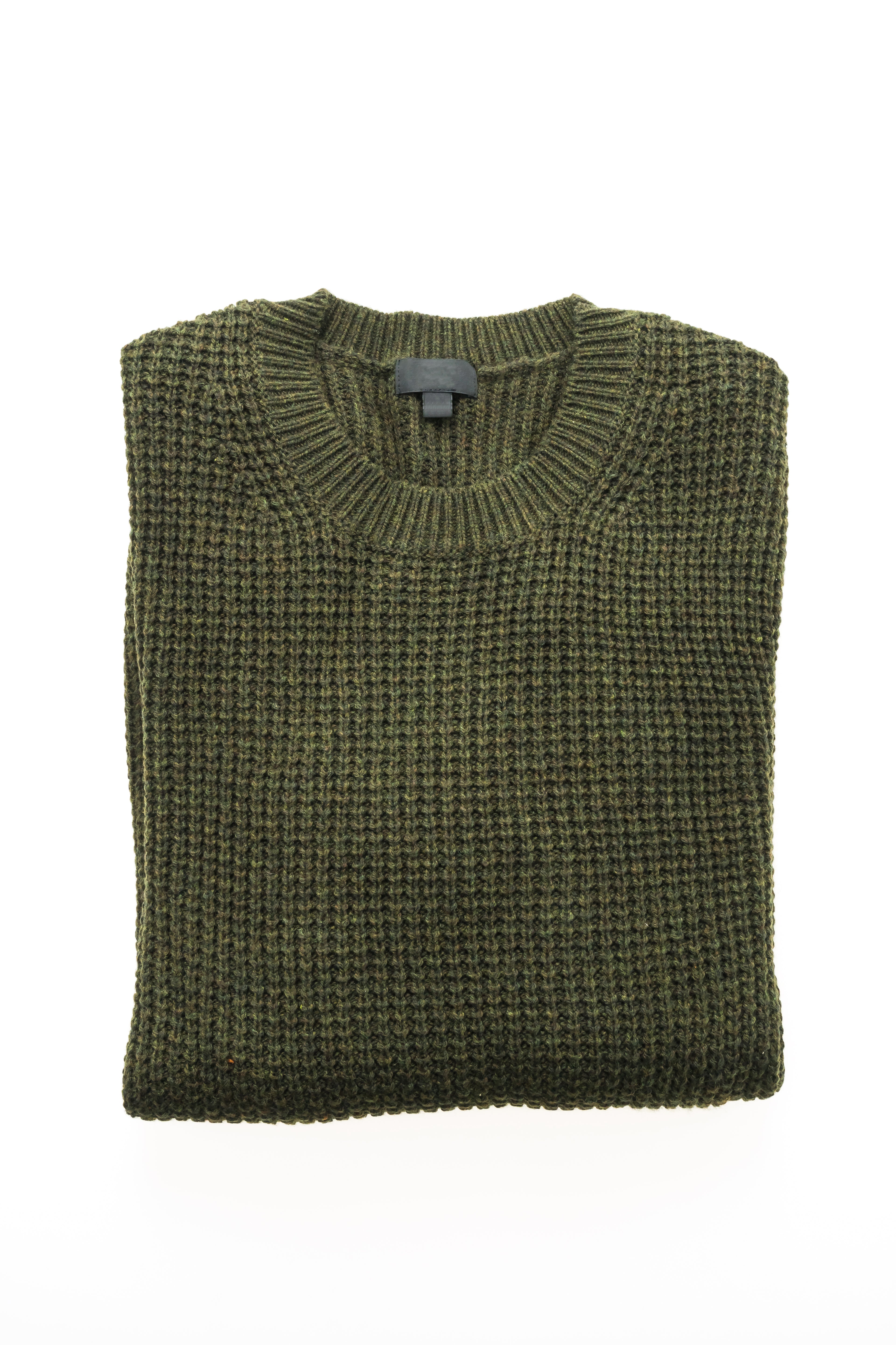 Pull à col rond en tricot gaufré vert olive pour hommes
