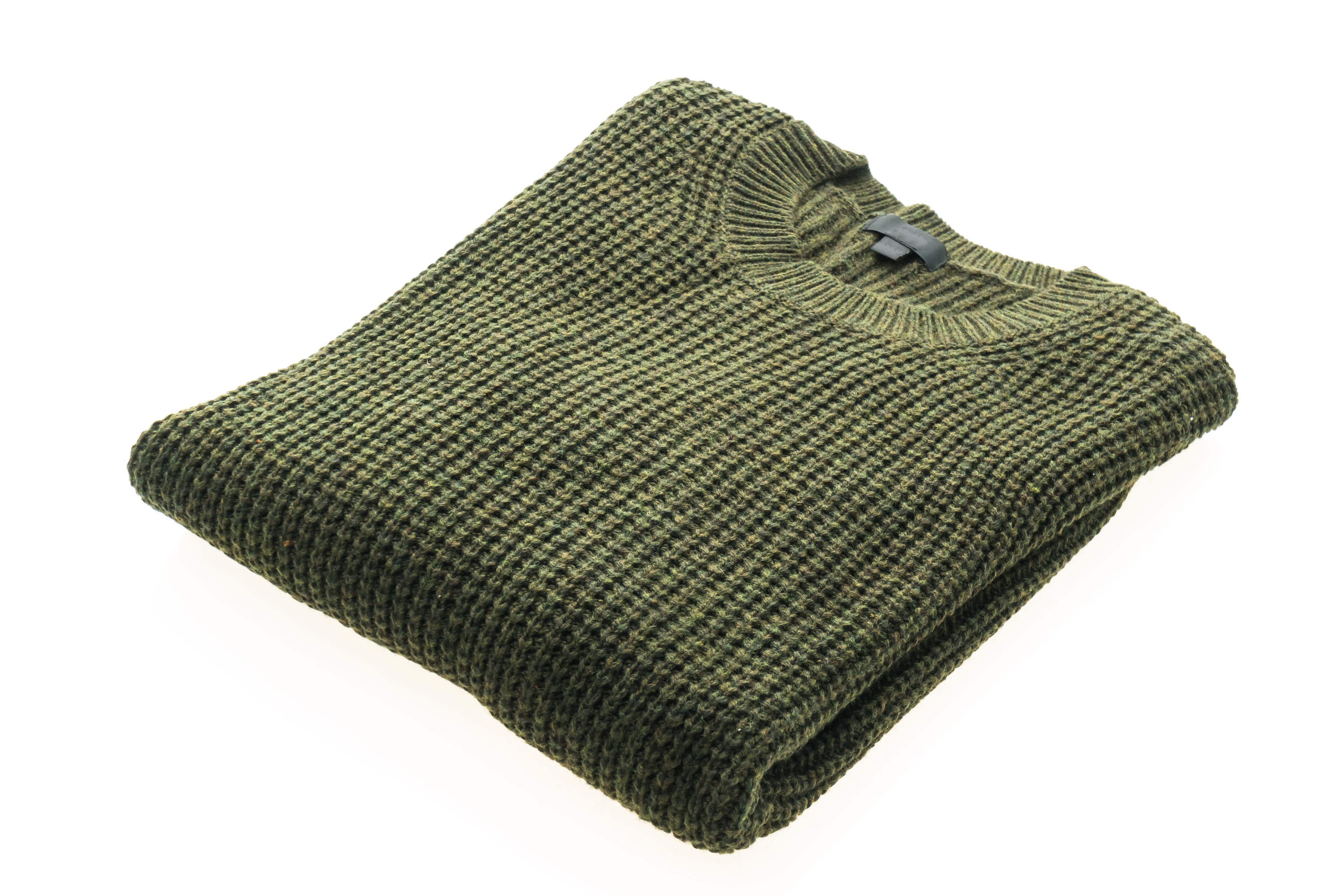 Pull à col rond en tricot gaufré vert olive pour hommes