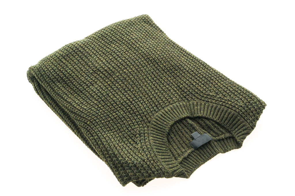 Pull à col rond en tricot gaufré vert olive pour hommes