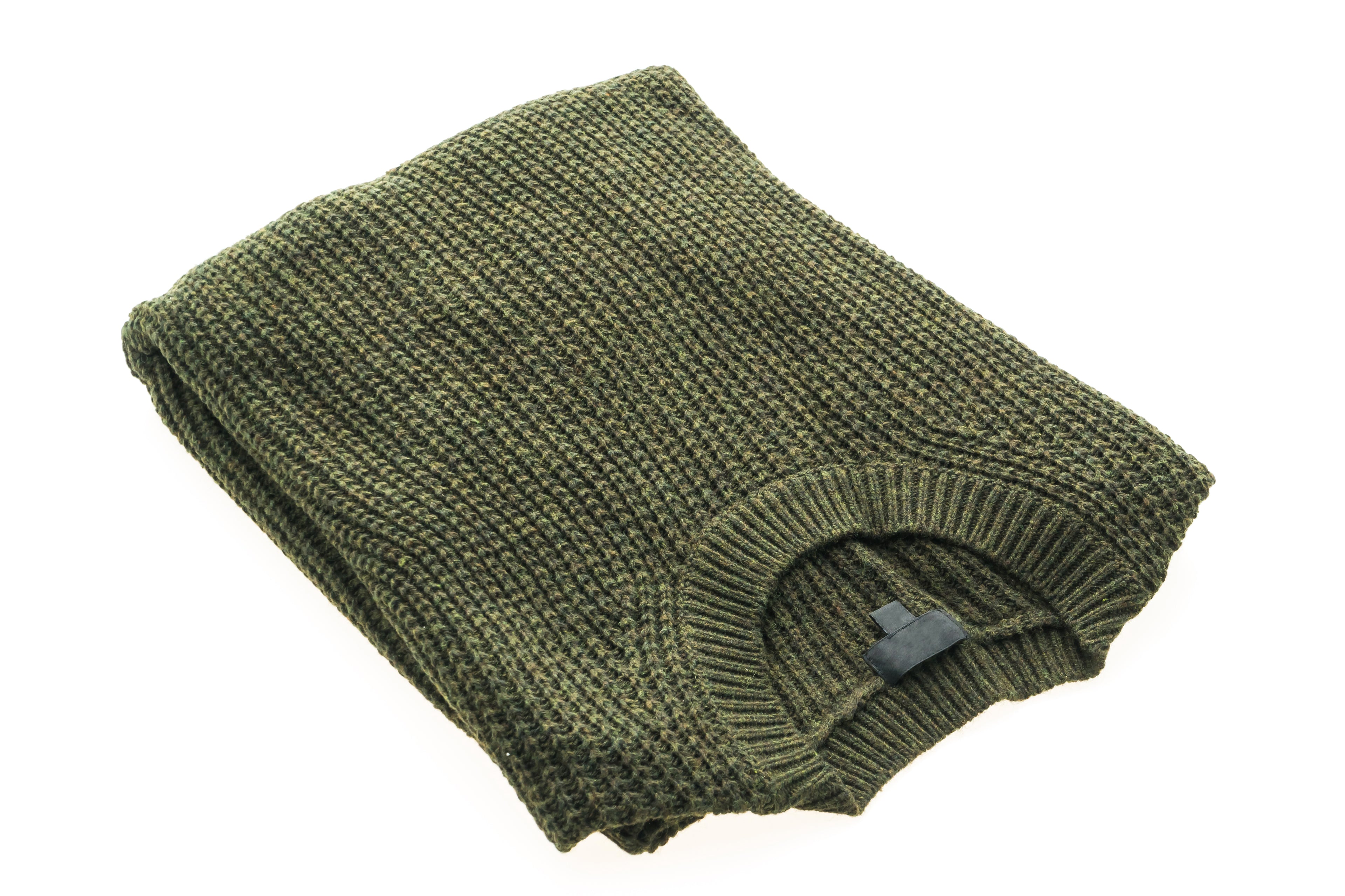 Pull à col rond en tricot gaufré vert olive pour hommes